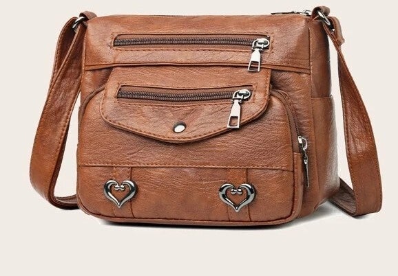 Heart Decor Crossbody Bag, Vintage Multi Pockets Shoulder Bag